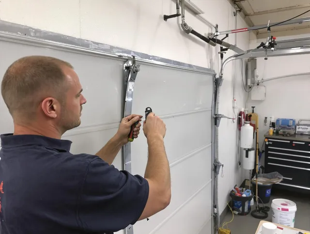 Before and after garage door dent repair by Wadsworth Garage Door Repair in Wadsworth